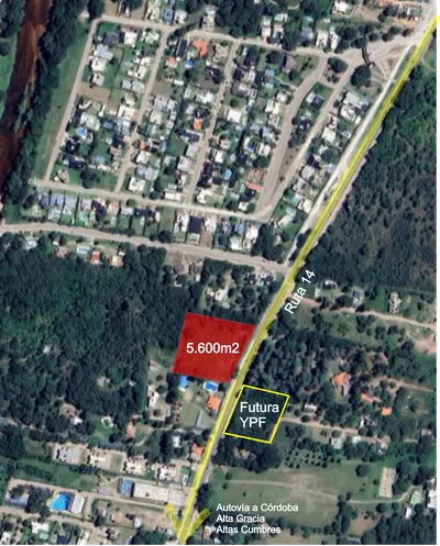 Lote en venta 5.600m2 con 82 m de frente. Apto complejo comercial o deportivo - Ruta Prov. 14, Villa Carlos Paz
